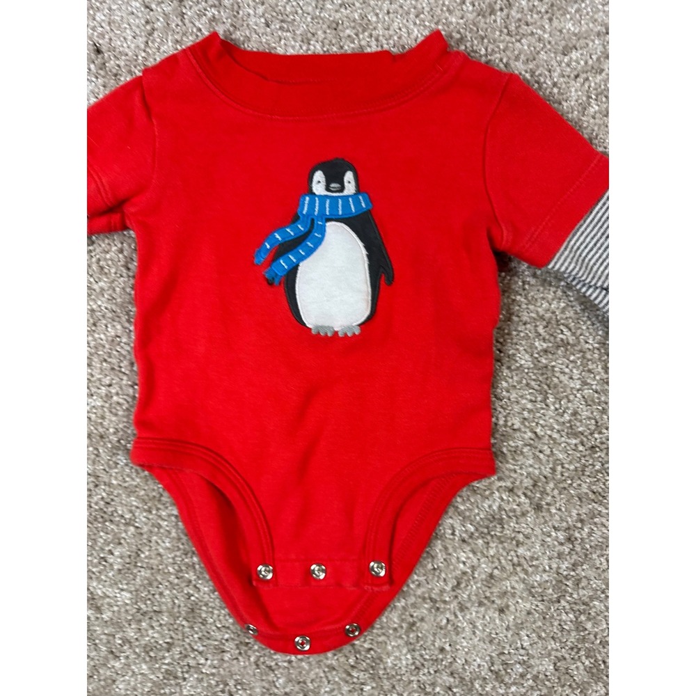 Carters Baby Boys 2 Pack Long Sleeve Bodysuits Penguin Dog Red Blue 3 Months - Picture 4 of 4